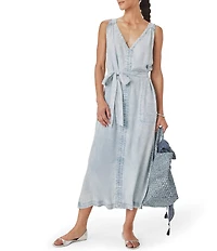 Splendid Landon Indigo Sleeveless V-Neck Belted Denim Midi Dress