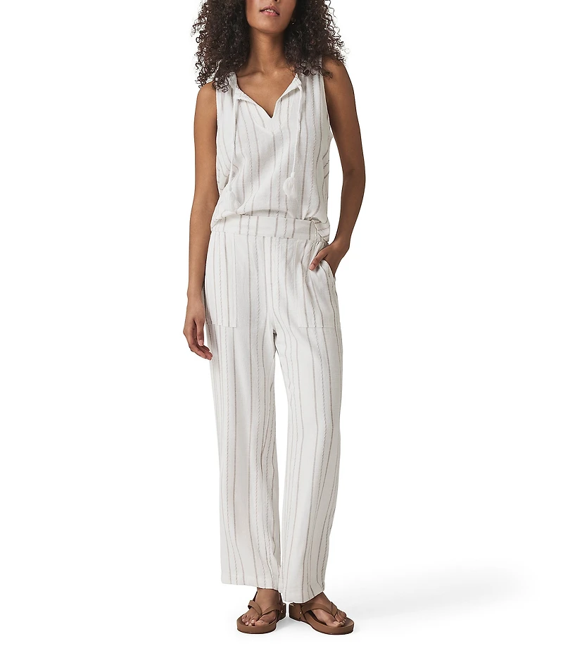 Splendid Layla Knit Linen Blend Striped Mid Rise Lounge Full Length Pants