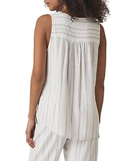 Splendid Layla Knit Stripe Print Linen Blend Split V-Neck Sleeveless Coordinating Tank Top