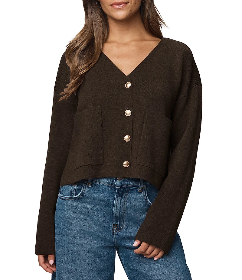 Splendid Libby Knit V-Neck Long Sleeve Cropped Cardigan