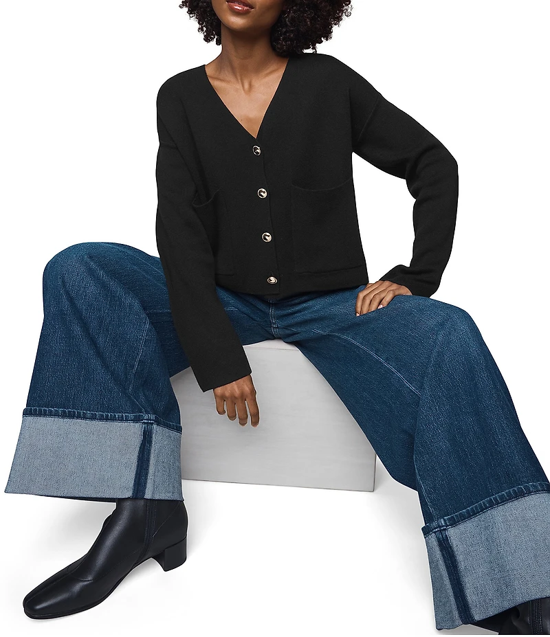 Splendid Libby Knit V-Neck Long Sleeve Cropped Cardigan