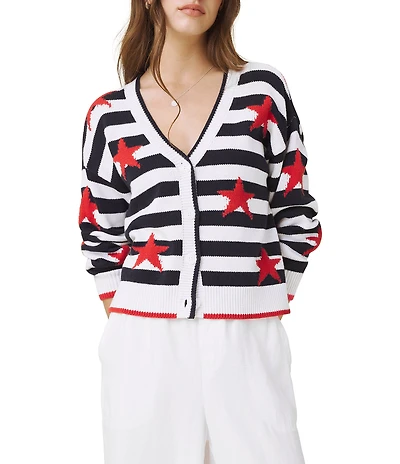 Splendid Liberty Striped Round Neck Long Sleeve Cardigan
