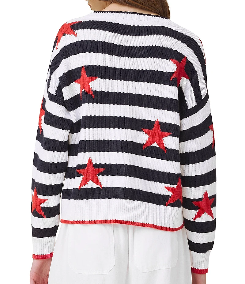 Splendid Liberty Striped Round Neck Long Sleeve Cardigan