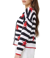Splendid Liberty Striped Round Neck Long Sleeve Cardigan
