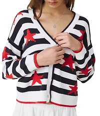 Splendid Liberty Striped Round Neck Long Sleeve Cardigan