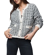 Splendid Lisette Textured Knit Plaid Round Neck Long Sleeve Cropped Cardigan