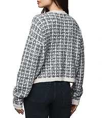 Splendid Lisette Textured Knit Plaid Round Neck Long Sleeve Cropped Cardigan