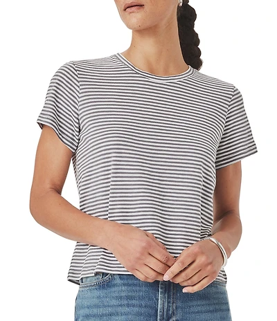 Splendid Louisa Knit Stripe Print Crew Neck Short Sleeve Shirt