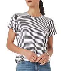Splendid Louisa Knit Stripe Print Crew Neck Short Sleeve Shirt