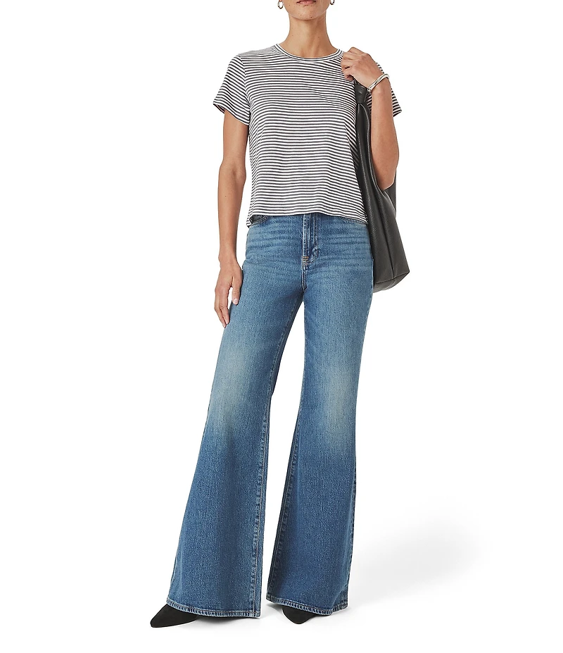 Splendid Louisa Knit Stripe Print Crew Neck Short Sleeve Shirt