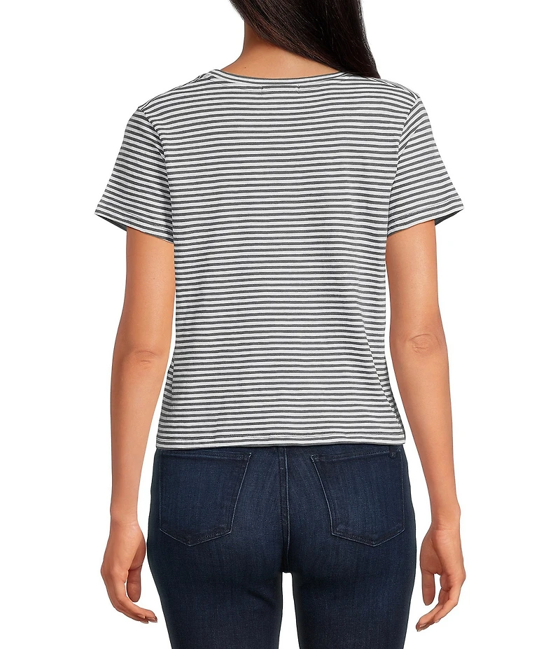 Splendid Louisa Knit Stripe Print Crew Neck Short Sleeve Shirt