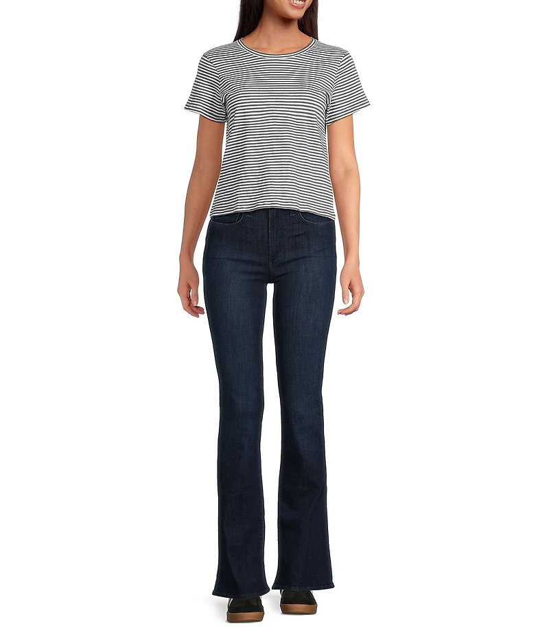 Splendid Louisa Knit Stripe Print Crew Neck Short Sleeve Shirt