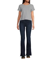 Splendid Louisa Knit Stripe Print Crew Neck Short Sleeve Shirt