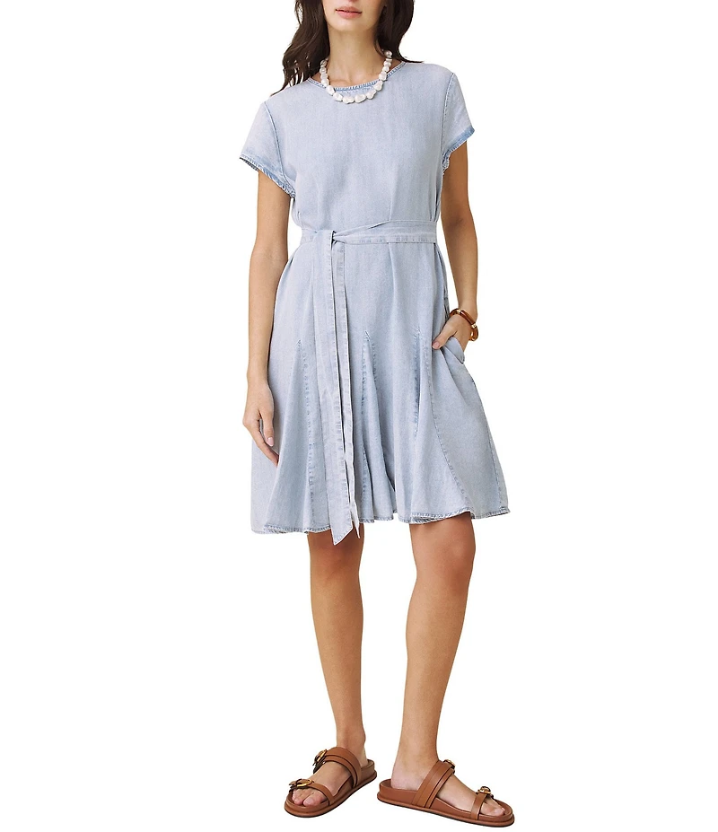 Splendid Lydia Crew Neck Short Sleeve Tie Waist Godet Dress