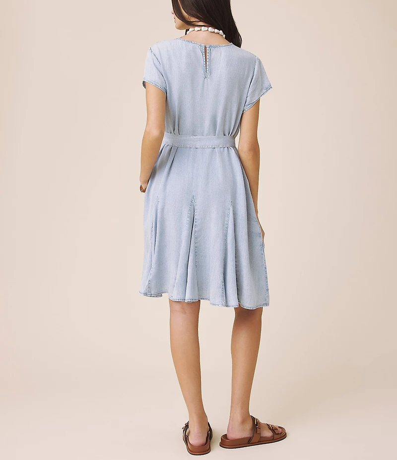 Splendid Lydia Crew Neck Short Sleeve Tie Waist Godet Dress