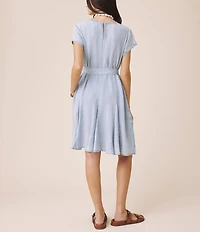 Splendid Lydia Crew Neck Short Sleeve Tie Waist Godet Dress