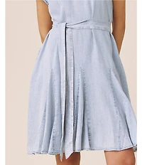 Splendid Lydia Crew Neck Short Sleeve Tie Waist Godet Dress