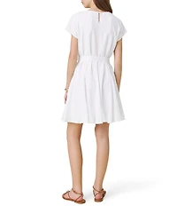 Splendid Lydia Linen Round Neck Short Sleeve Mini Dress