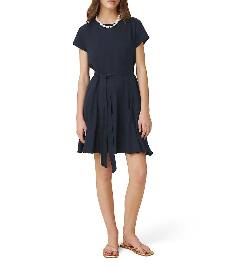 Splendid Lydia Linen Round Neck Short Sleeve Mini Dress