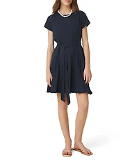 Splendid Lydia Linen Round Neck Short Sleeve Mini Dress