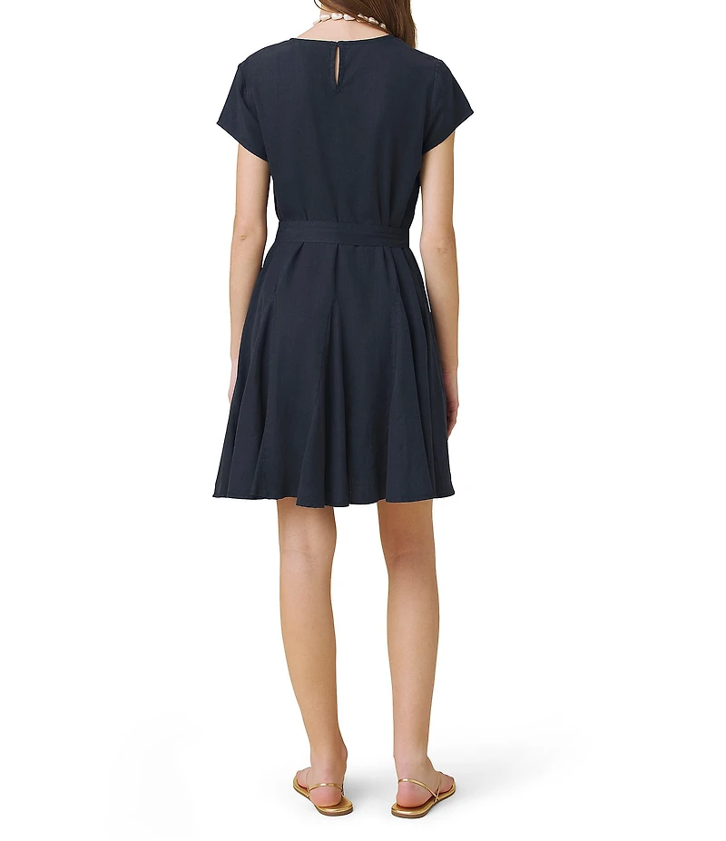 Splendid Lydia Linen Round Neck Short Sleeve Mini Dress