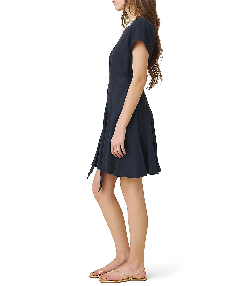 Splendid Lydia Linen Round Neck Short Sleeve Mini Dress
