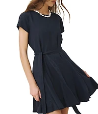 Splendid Lydia Linen Round Neck Short Sleeve Mini Dress