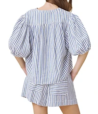 Splendid Madelyn Stripe Crew Neck Elbow Puff Sleeve Coordinating Blouse