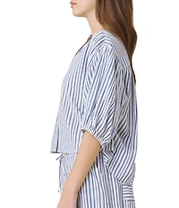 Splendid Madelyn Stripe Crew Neck Elbow Puff Sleeve Coordinating Blouse