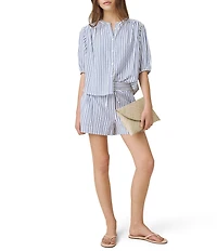 Splendid Madelyn Stripe Crew Neck Elbow Puff Sleeve Coordinating Blouse