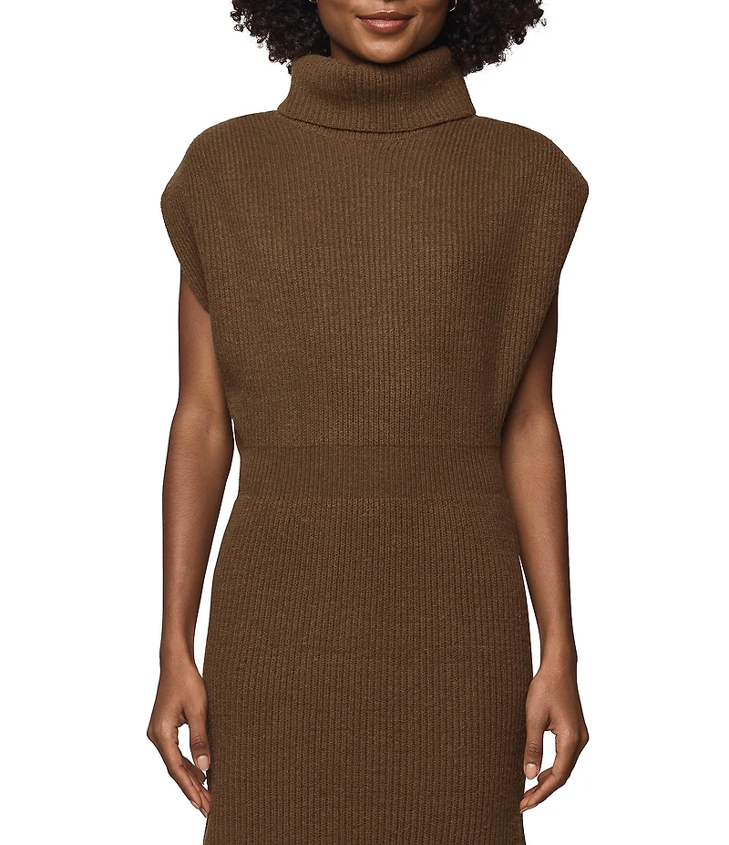 Splendid Marigold Knit Turtleneck Cap Sleeve A-Line Midi Dress