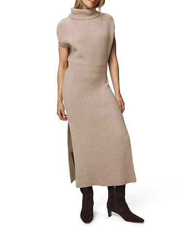 Splendid Marigold Knit Turtleneck Cap Sleeve A-Line Midi Dress