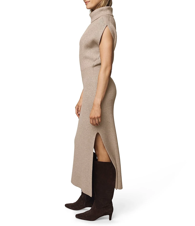 Splendid Marigold Knit Turtleneck Cap Sleeve A-Line Midi Dress