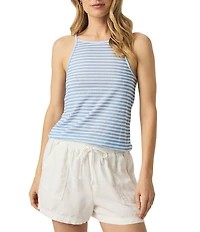 Splendid Marina Knit Stripe Print Crew Neck Sleeveless Tank
