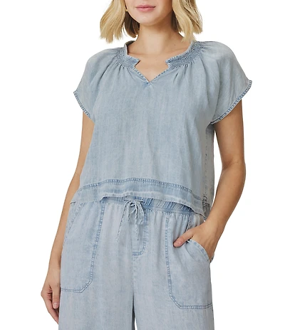 Splendid Meadow Split V-Neck Short Sleeve Blouse