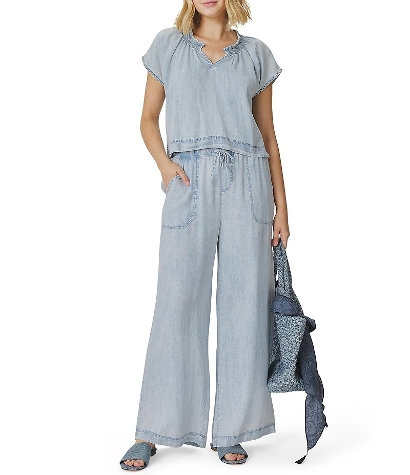 Splendid Meadow Split V-Neck Short Sleeve Blouse