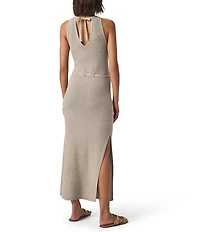 Splendid Micah Pointelle Knit Halter Neck Sleeveless Sheath Midi Dress