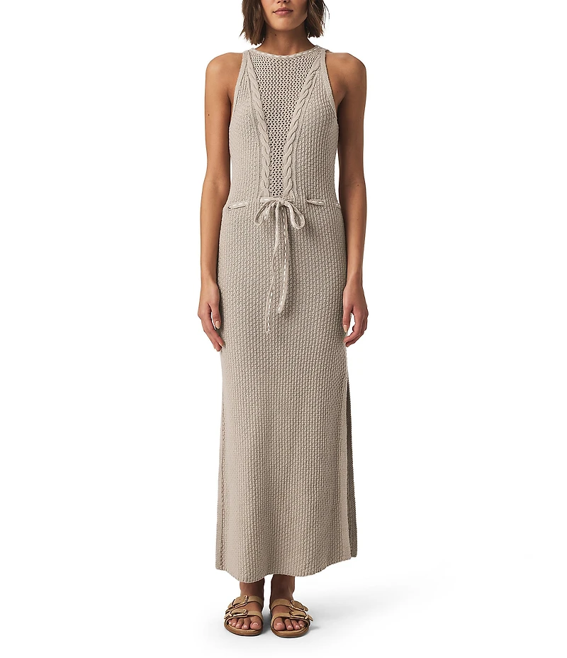 Splendid Micah Pointelle Knit Halter Neck Sleeveless Sheath Midi Dress