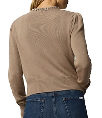 Splendid Montana Cashmere Blend Knit Round Neck Long Sleeve Embellished Cardigan