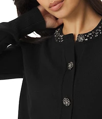 Splendid Montana Cashmere Blend Knit Round Neck Long Sleeve Embellished Cardigan