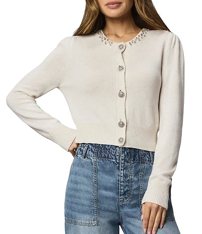 Splendid Montana Cashmere Blend Knit Round Neck Long Sleeve Embellished Cardigan