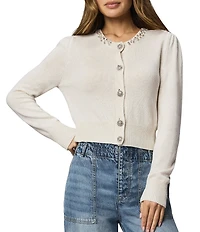 Splendid Montana Cashmere Blend Knit Round Neck Long Sleeve Embellished Cardigan