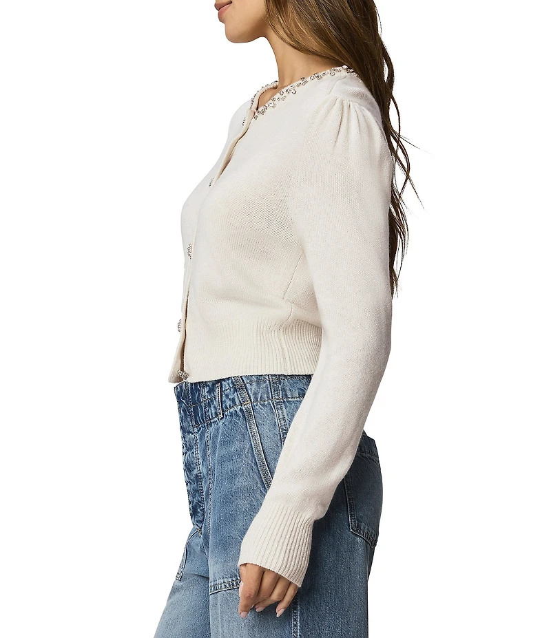 Splendid Montana Cashmere Blend Knit Round Neck Long Sleeve Embellished Cardigan