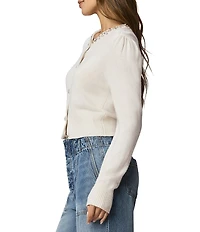 Splendid Montana Cashmere Blend Knit Round Neck Long Sleeve Embellished Cardigan