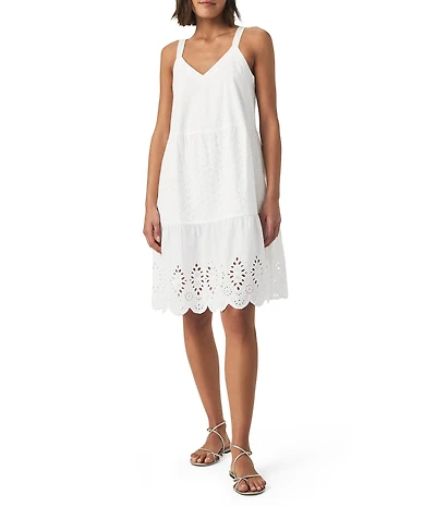 Splendid Napa Eyelet V-Neck Sleeveless A-Line Scalloped A-Line Dress