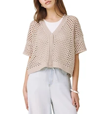 Splendid Nova Pointelle Knit V-Neck Short Sleeve Cardigan