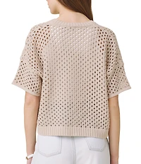 Splendid Nova Pointelle Knit V-Neck Short Sleeve Cardigan