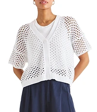 Splendid Nova Pointelle Knit V-Neck Short Sleeve Cardigan