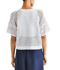 Splendid Nova Pointelle Knit V-Neck Short Sleeve Cardigan