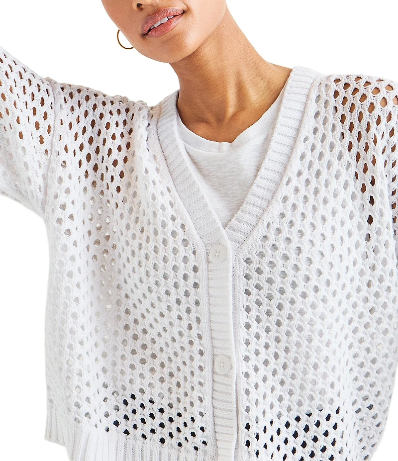 Splendid Nova Pointelle Knit V-Neck Short Sleeve Cardigan